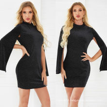 Sexy Black irregular Mini Long Sleeve Dress